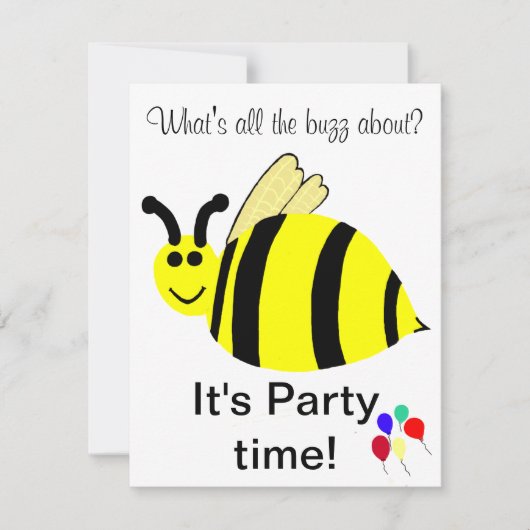 Verjaardag Bumble Bee Party Ballonnen uitnodiginge Kaart (Voorkant)