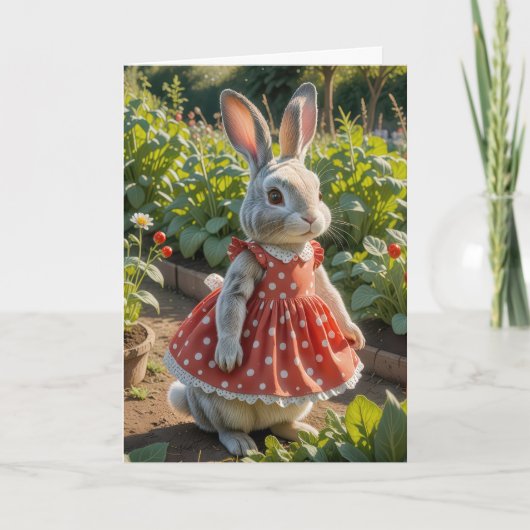 Verjaardag Bunny Dragen van een jurk in Tomato Gar Kaart (Voorkant)