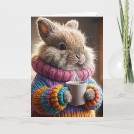 Verjaardag Bunny met een koffiekopje Kaart (Voorkant)