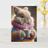Verjaardag Bunny met een koffiekopje Kaart (Gele Bloem)