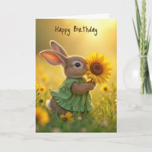Verjaardag Bunny Snuffelen Een Gele Zonnebloem Kaart