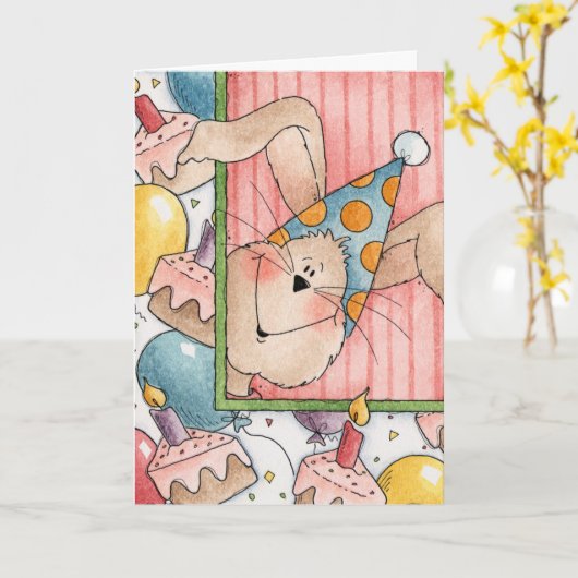 Verjaardag Bunny - Wenskaart Kaart (Gele Bloem)