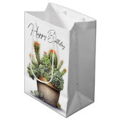 Verjaardag Cactussen Planten in Pot Medium Cadeauzakje (Voorkant Gekanteld)