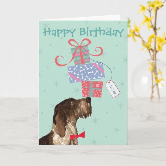 Verjaardag Cadeaus Duitse Wirehaired Pointer Kaart (Gele Bloem)