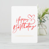 Verjaardag calligrafie met hart ontwerp kaart (Staand voorkant)