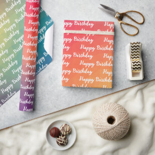 Verjaardag Calligraphy Lettertype Regenboog Patroo Cadeaupapier