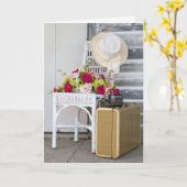 Verjaardag- camera op koffer kaart (Gele Bloem)