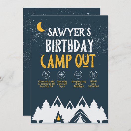 Verjaardag Campout Uitnodiging (Voorkant / Achterkant)