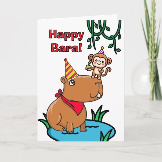 Verjaardag Capybara en aap Kaart (Voorkant)
