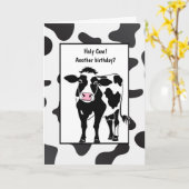 Verjaardag Cartoon Koe Kaart (Gele Bloem)