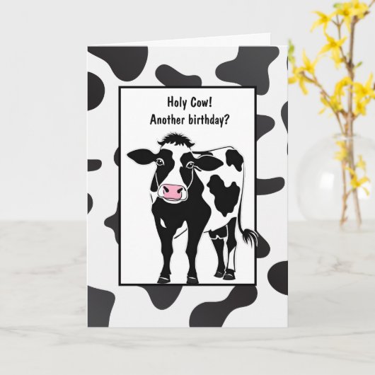 Verjaardag Cartoon Koe Kaart (Gele Bloem)