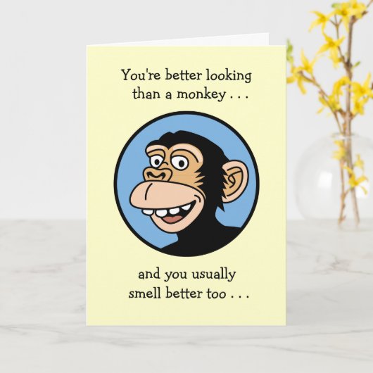 Verjaardag: Cartoon Monkey Kaart (Gele Bloem)