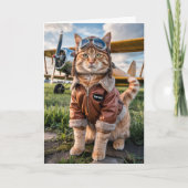 Verjaardag Cat Pilot Foto & Vliegtuig Funny Aviati Kaart (Voorkant)