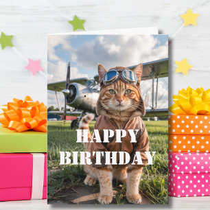 Verjaardag Cat Pilot Foto & Vliegtuig Funny Aviati Kaart