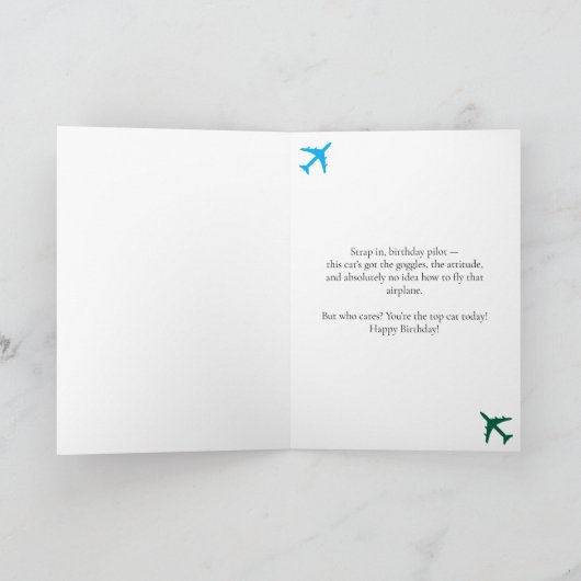 Verjaardag Cat Pilot Foto & Vliegtuig Funny Aviati Kaart (Binnen)