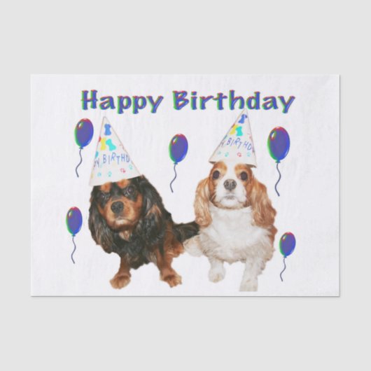 Verjaardag Cavalier King Charles Spaniels Tissuepapier (Voorkant)