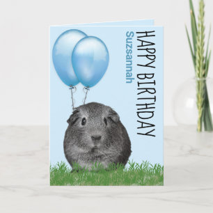 Verjaardag Cavia Blauwe Ballonnen Aangepaste Naam Kaart