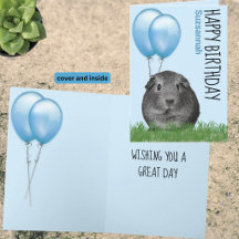 Verjaardag Cavia Blauwe Ballonnen Aangepaste Naam