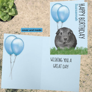 Verjaardag Cavia Blauwe Ballonnen Aangepaste Naam Kaart