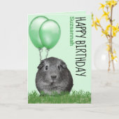 Verjaardag Cavia Groene Ballonnen Aangepaste Naam Kaart (Gele Bloem)