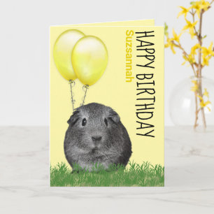 Verjaardag Cavia met Gele Ballonnen Aangepaste Naa Kaart