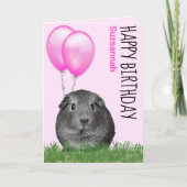 Verjaardag Cavia Roze Ballonnen Aangepaste Naam Kaart (Voorkant)