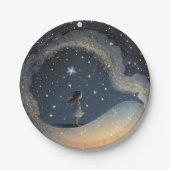 Verjaardag Celestial Star Waterverf Meisje Modern Papieren Bordje (Voorkant)