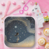 Verjaardag Celestial Star Waterverf Meisje Modern Papieren Bordje (Feest)