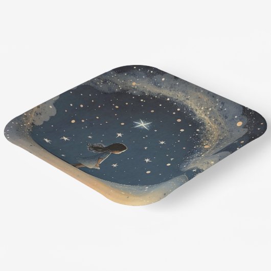 Verjaardag Celestial Star Waterverf Meisje Modern Papieren Bordje (Gebogen)