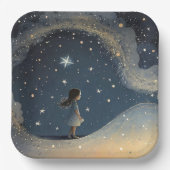 Verjaardag Celestial Star Waterverf Meisje Modern Papieren Bordje (Voorkant)