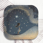 Verjaardag Celestial Star Waterverf Meisje Modern Papieren Bordje<br><div class="desc">Verjaardag Celestial Stars Waterverf Meisje Modern Kinder Paper Party Borden beschikt over een schattige waterverf van een klein meisje op te kijken naar de sterren. Perfect voor feesten voor meisjes,  meisjes eerste verjaardagsfeestjes en baby showers. Ontworpen door Evco Studio. Voor het coördineren van items uitzicht www.zazzle.com/store/evcostudio</div>
