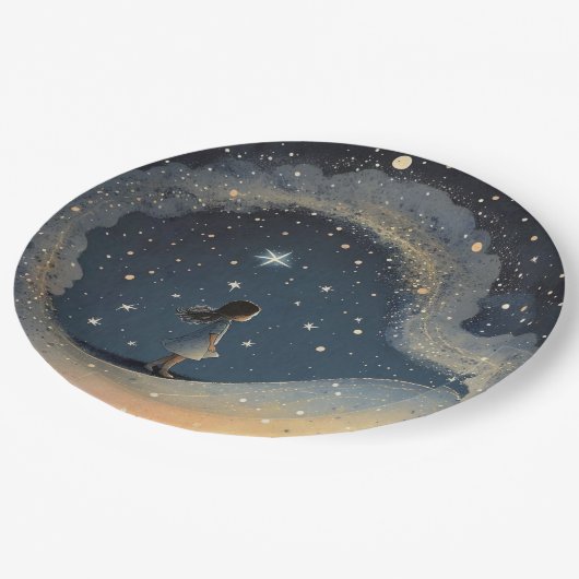 Verjaardag Celestial Star Waterverf Meisje Modern Papieren Bordje (Gekanteld)