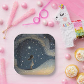 Verjaardag Celestial Star Waterverf Meisje Modern Papieren Bordje (Feest)