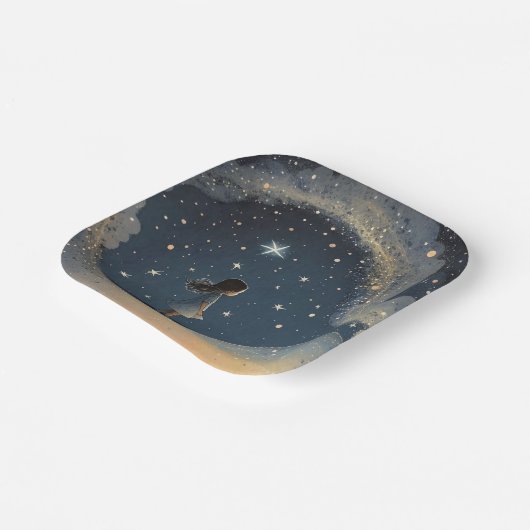 Verjaardag Celestial Star Waterverf Meisje Modern Papieren Bordje (Gebogen)