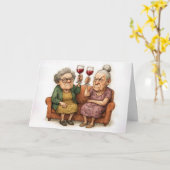 Verjaardag Chagrijnige Oude Dames Met Rode Wijn Kaart (Gele Bloem)