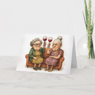 Verjaardag Chagrijnige Oude Dames Met Rode Wijn Kaart
