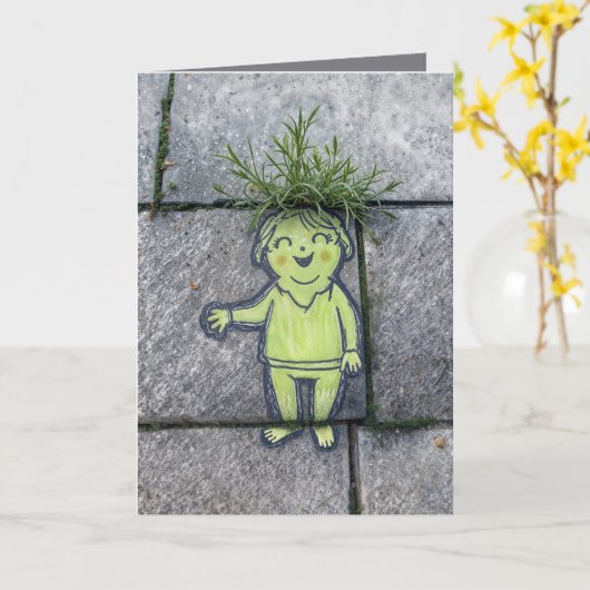 Verjaardag Chalk Doodle Street Art van een gelukki Kaart (Gele Bloem)