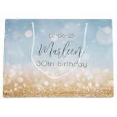 Verjaardag champagne sky blauw sprankelend goud sh groot cadeauzakje (Voorkant)