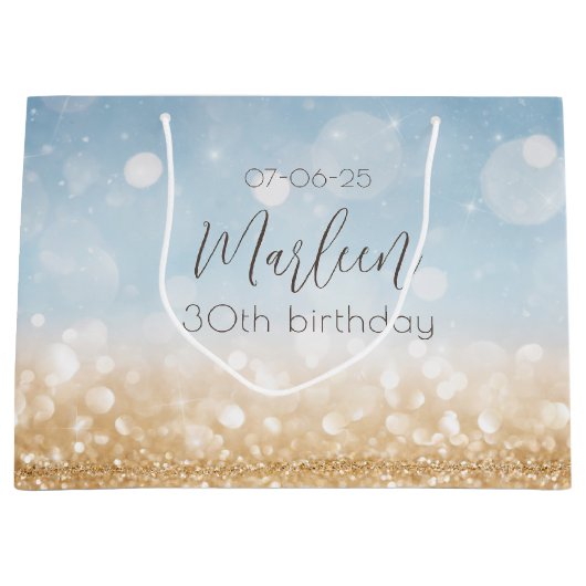 Verjaardag champagne sky blauw sprankelend goud sh groot cadeauzakje (Voorkant)