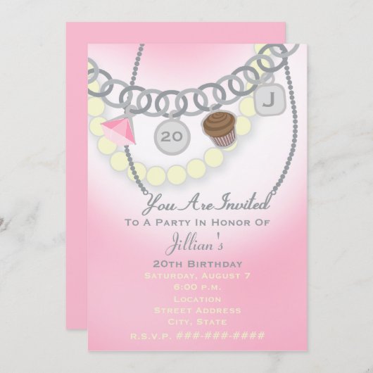 Verjaardag Charm Armband & Parels Sieraden Invite Kaart (Voorkant / Achterkant)