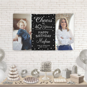 Verjaardag Cheers Zwart Zilver Confetti 2 Foto Spandoek