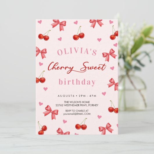 Verjaardag Cherry Bow Kaart (Staand voorkant)