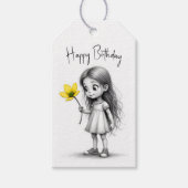 Verjaardag Chibi meisje met gele bloem Cadeaulabel (Voorkant)