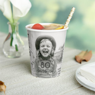 Verjaardag Chic Wit Typografie 2 Foto Feest Papieren Bekers