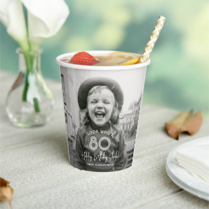Verjaardag Chic Wit Typografie 2 Foto Feest Papieren Bekers