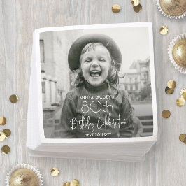 Verjaardag Chic Wit Typografie & Foto Feest Servet