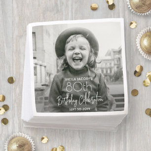 Verjaardag Chic Wit Typografie & Foto Feest Servet