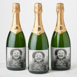 Verjaardag Chic Wit Typografie & Foto Feest Sparkling Wijnetiket