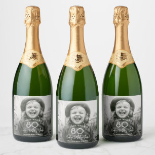 Verjaardag Chic Wit Typografie & Foto Feest Sparkling Wijnetiket