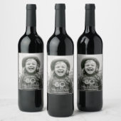 Verjaardag Chic Wit Typografie Foto Feest Wijn Etiket (Flessen)